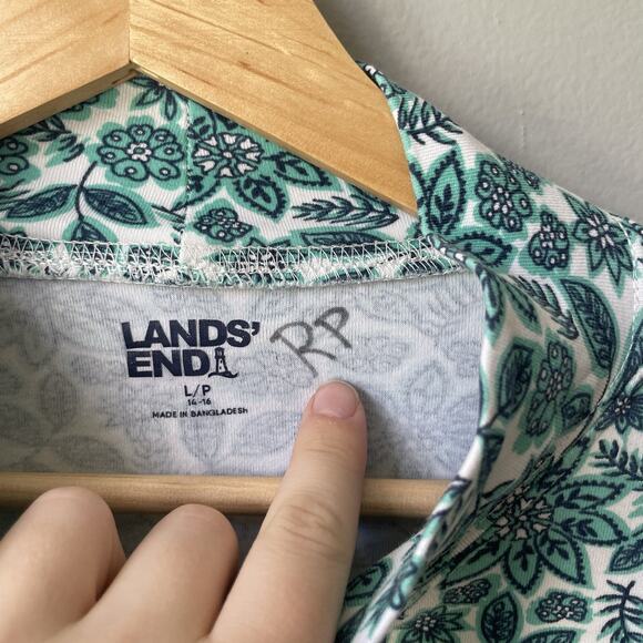 Lands End Turtleneck Blouse Womens Size Large Petite 14-16 Floral Blues - Picture 4 of 7